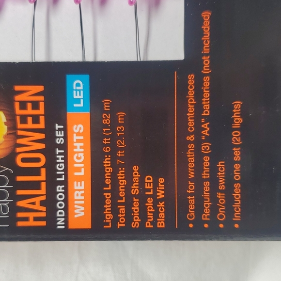 BNIB Halloween Indoor Purple LED Light Set (20 Spider Shapes) - Picture 3 of 5